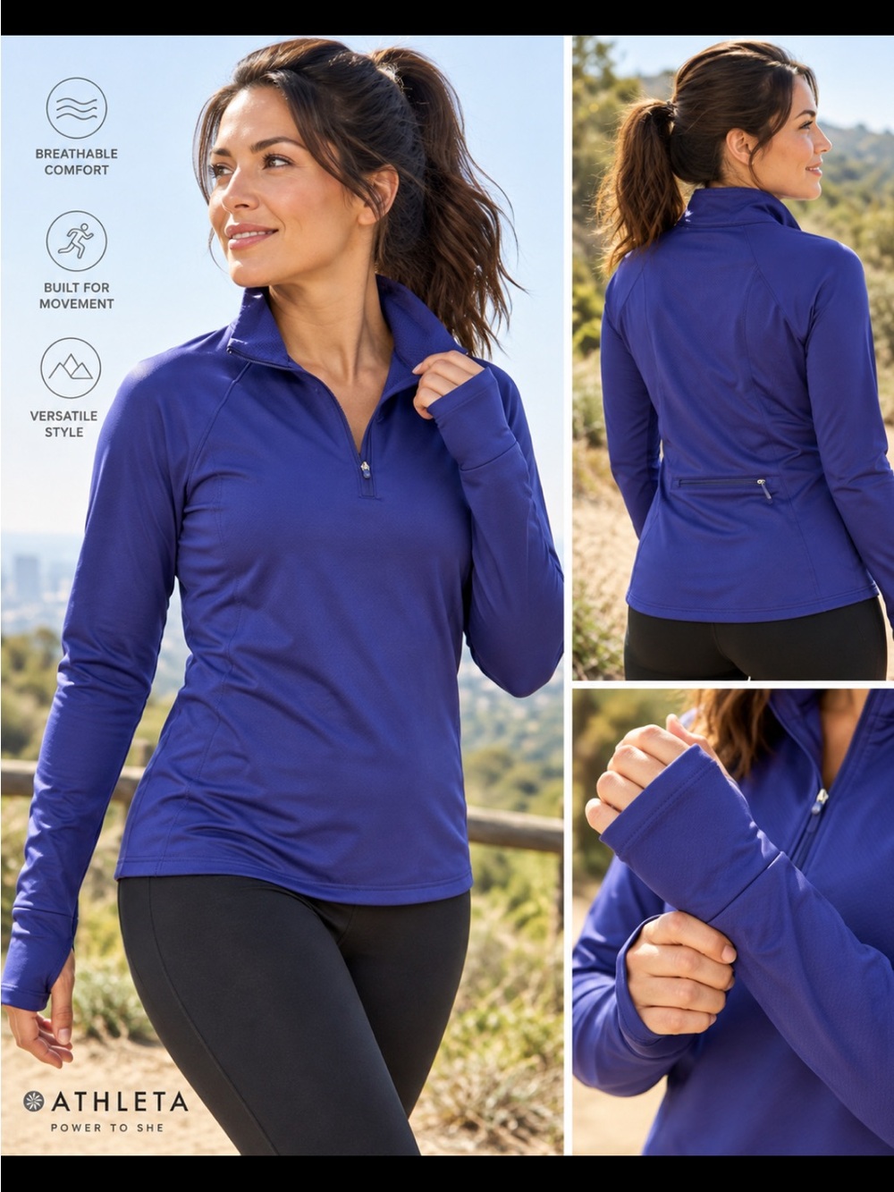 Athleta Royal Blue Half-Zip Performance Pullover